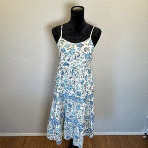 Blue Floral Tiered Midi Dress Adjustable Straps Tassel Waist Kids Boho Summer